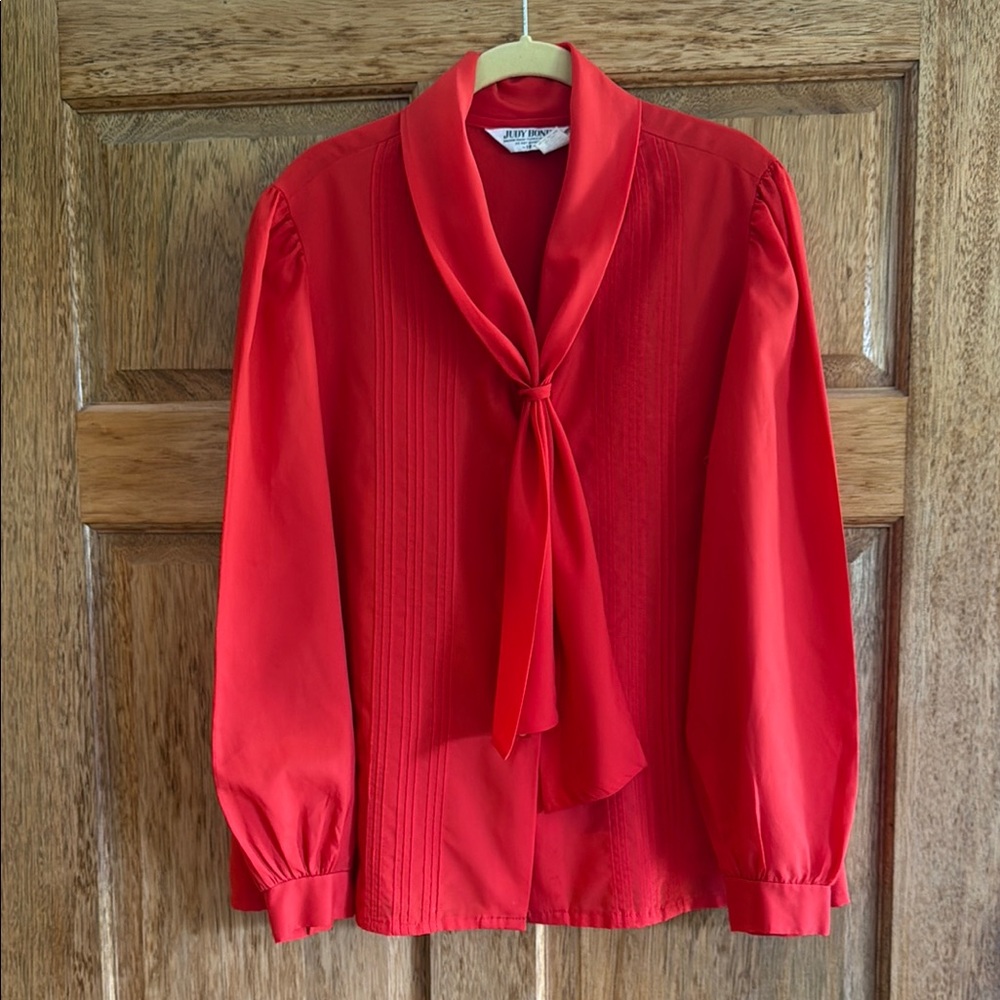 Red Long Sleeve Tie Front Blouse